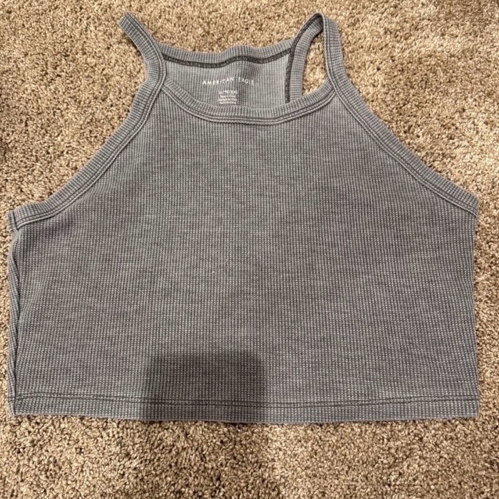 American Eagle Outfitters Charcoal Ribbed Crop Top